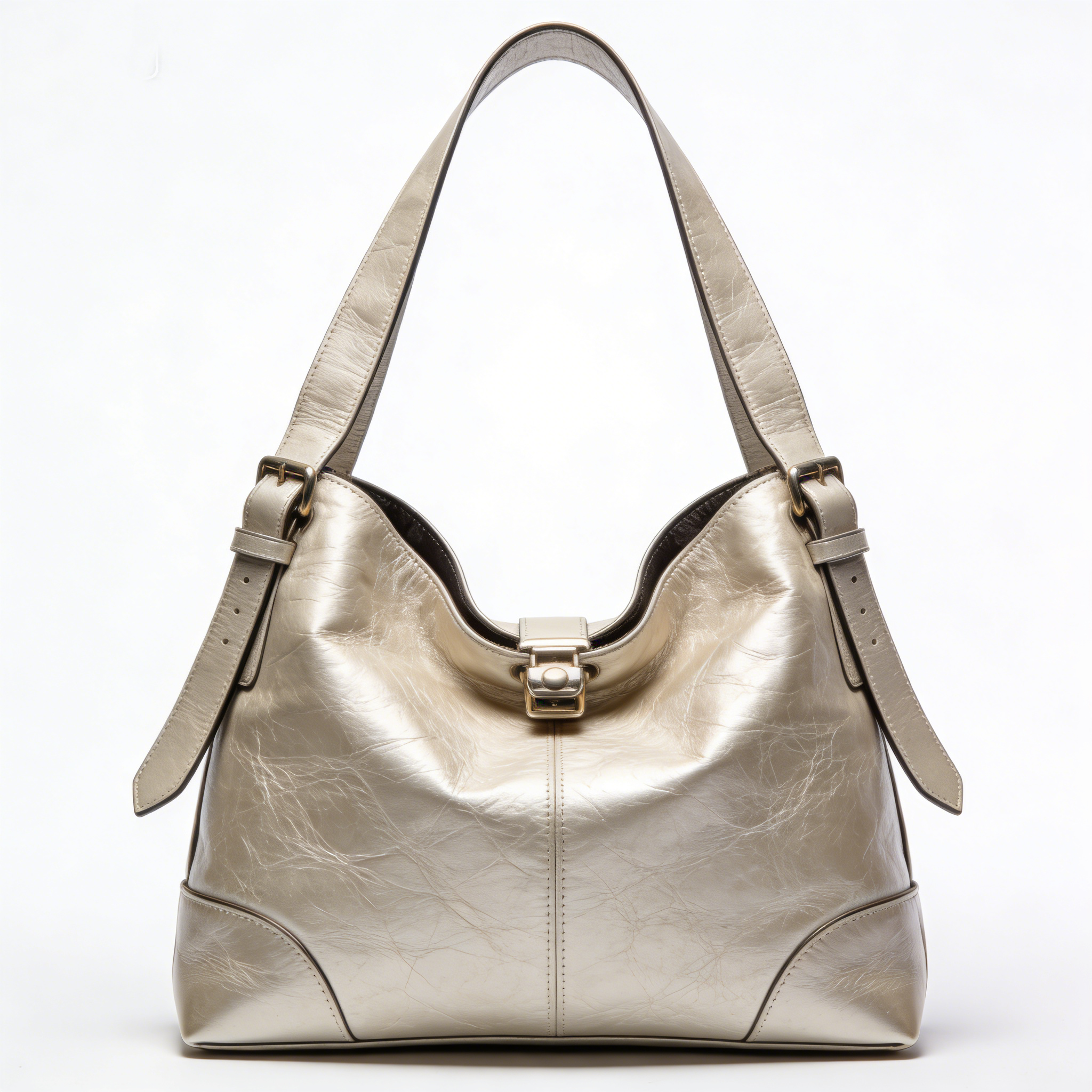Gold Metallic Crackle Leather Hobo Tote Bag