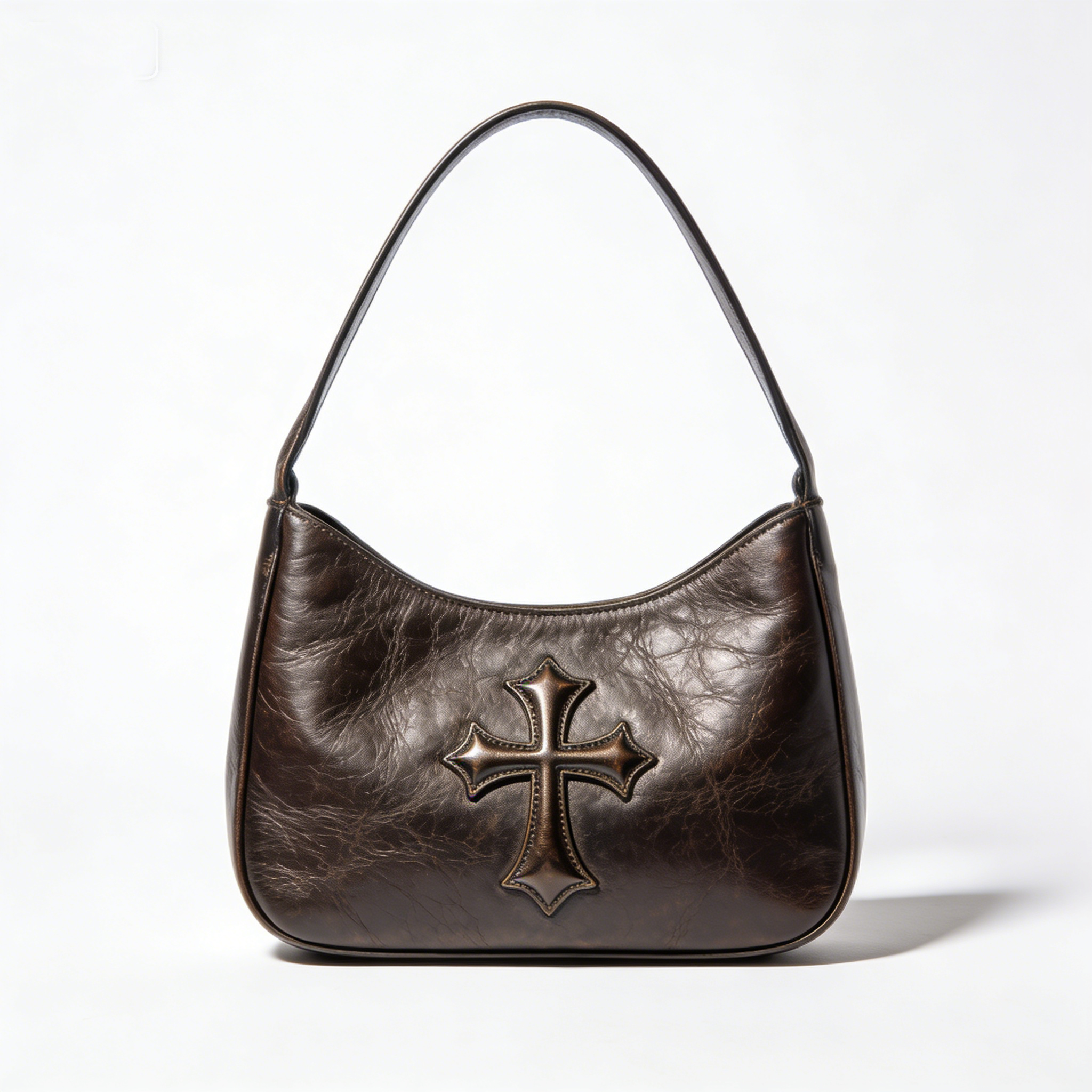 Dark Brown Cross Patch Shoulder Bag
