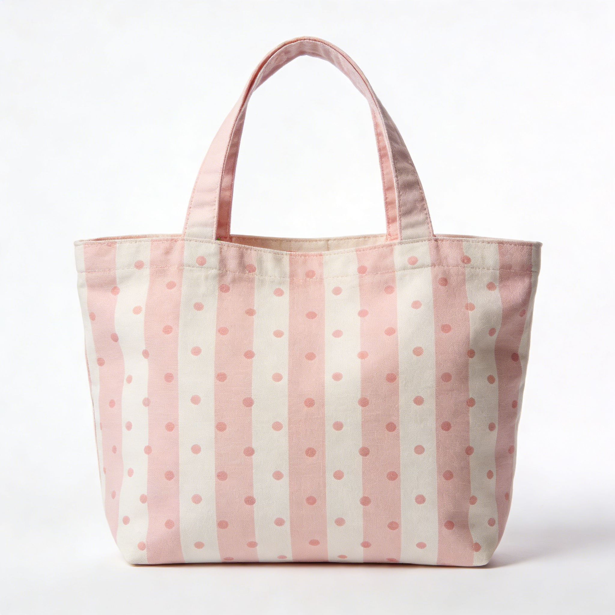 Pink Stripe & Polka Dot Canvas Tote Bag