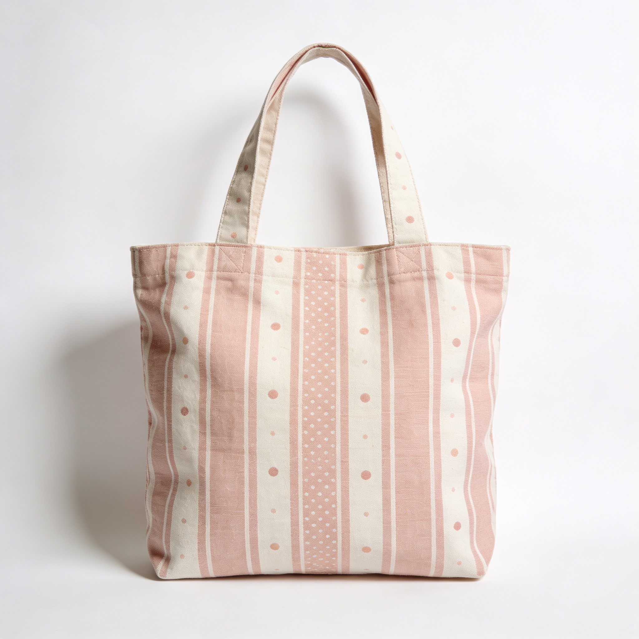 Pink Stripe & Dot Canvas Tote Bag