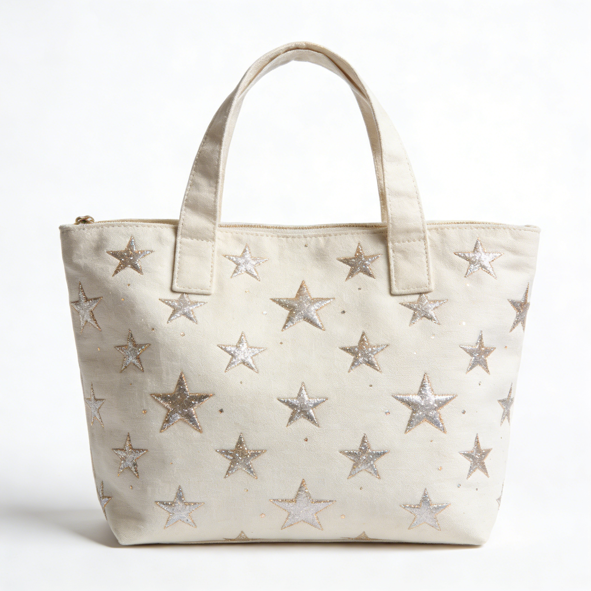 Silver Star Embellished Canvas Tote Bag