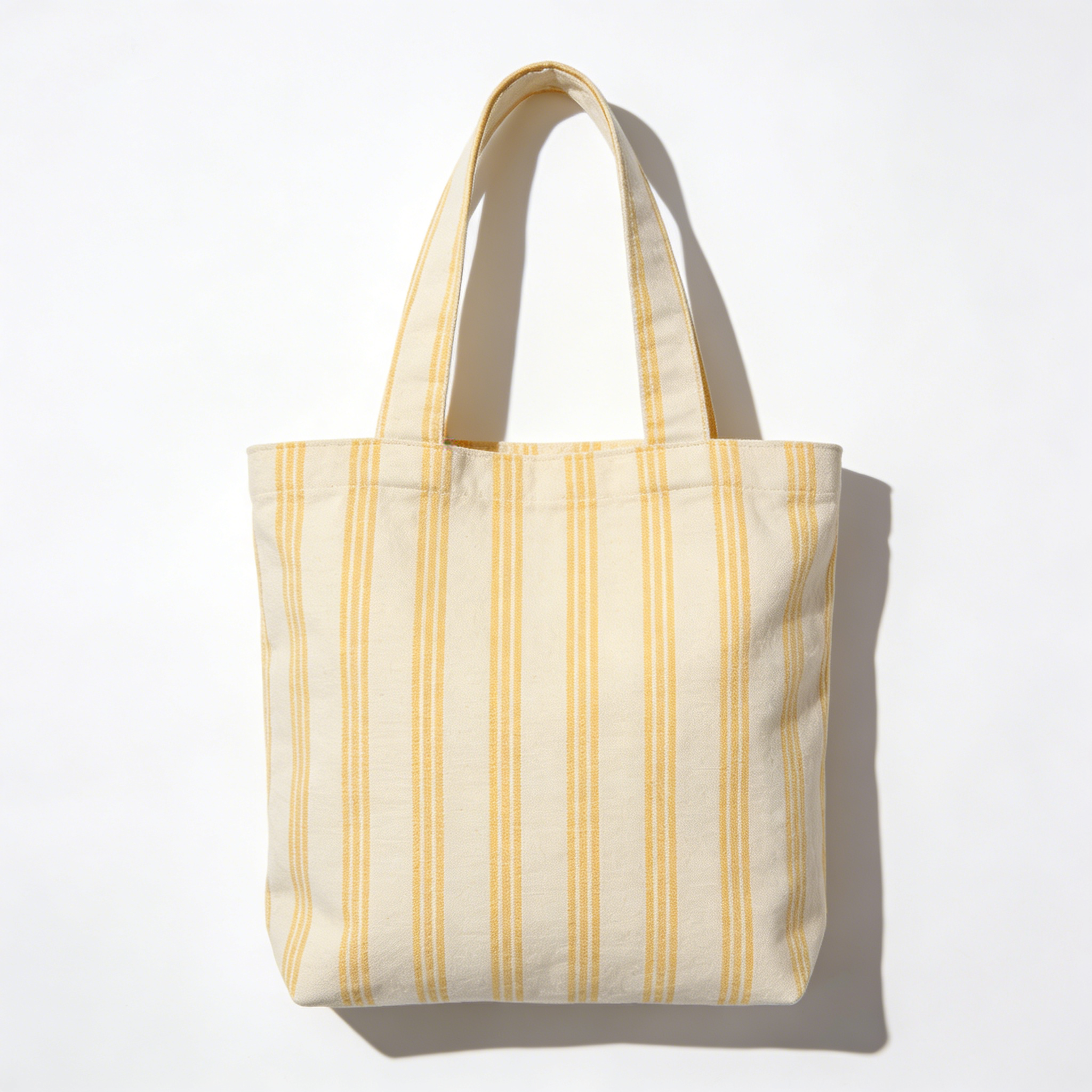 Yellow & Cream Vertical Stripe Canvas Tote Bag