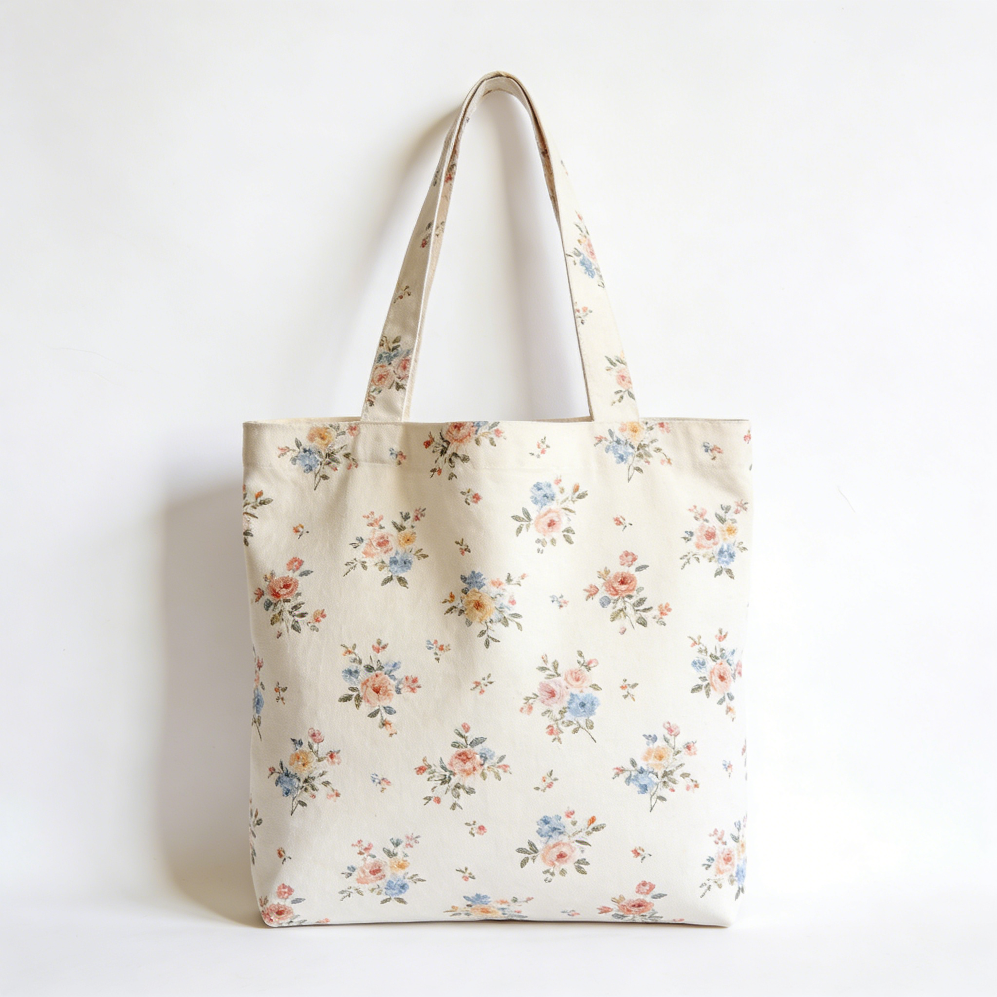 Vintage Floral Print Canvas Tote Bag