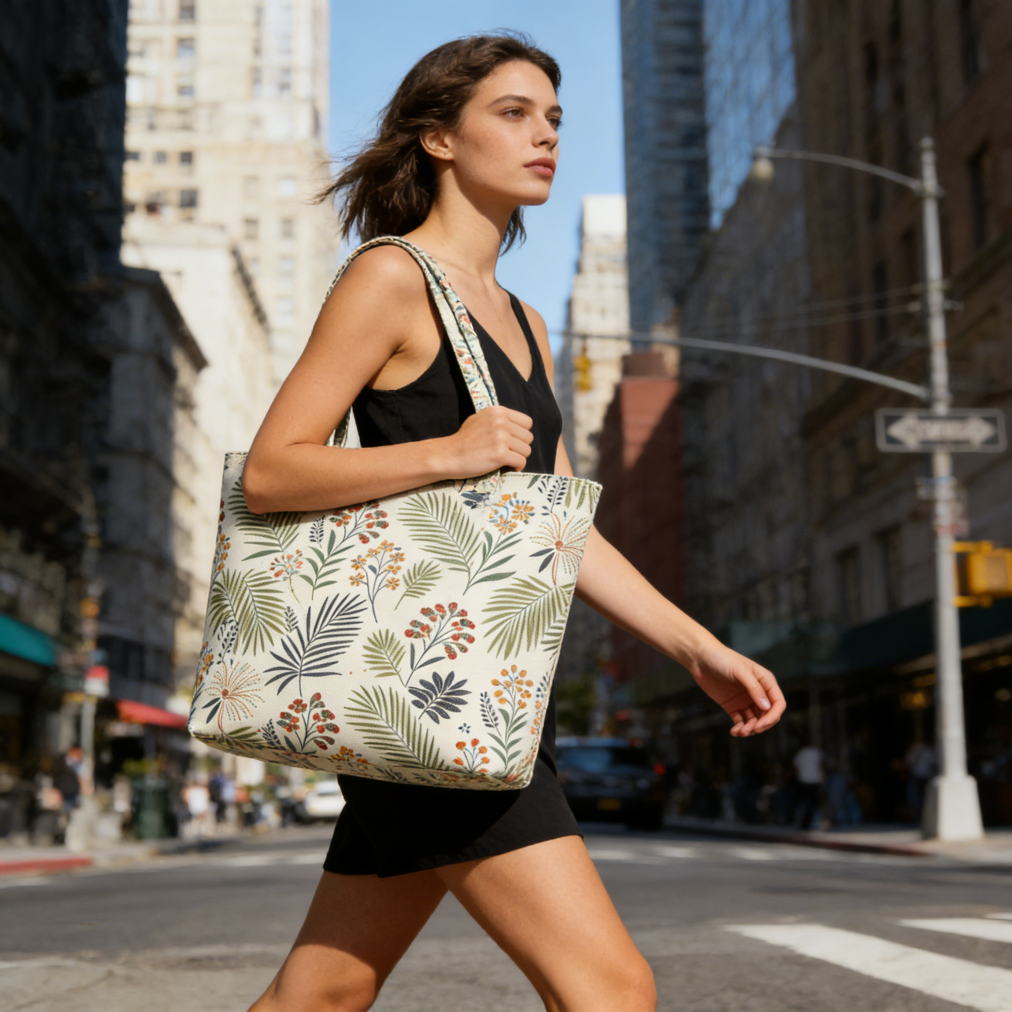 Tropical Botanical Print Canvas Tote Bag