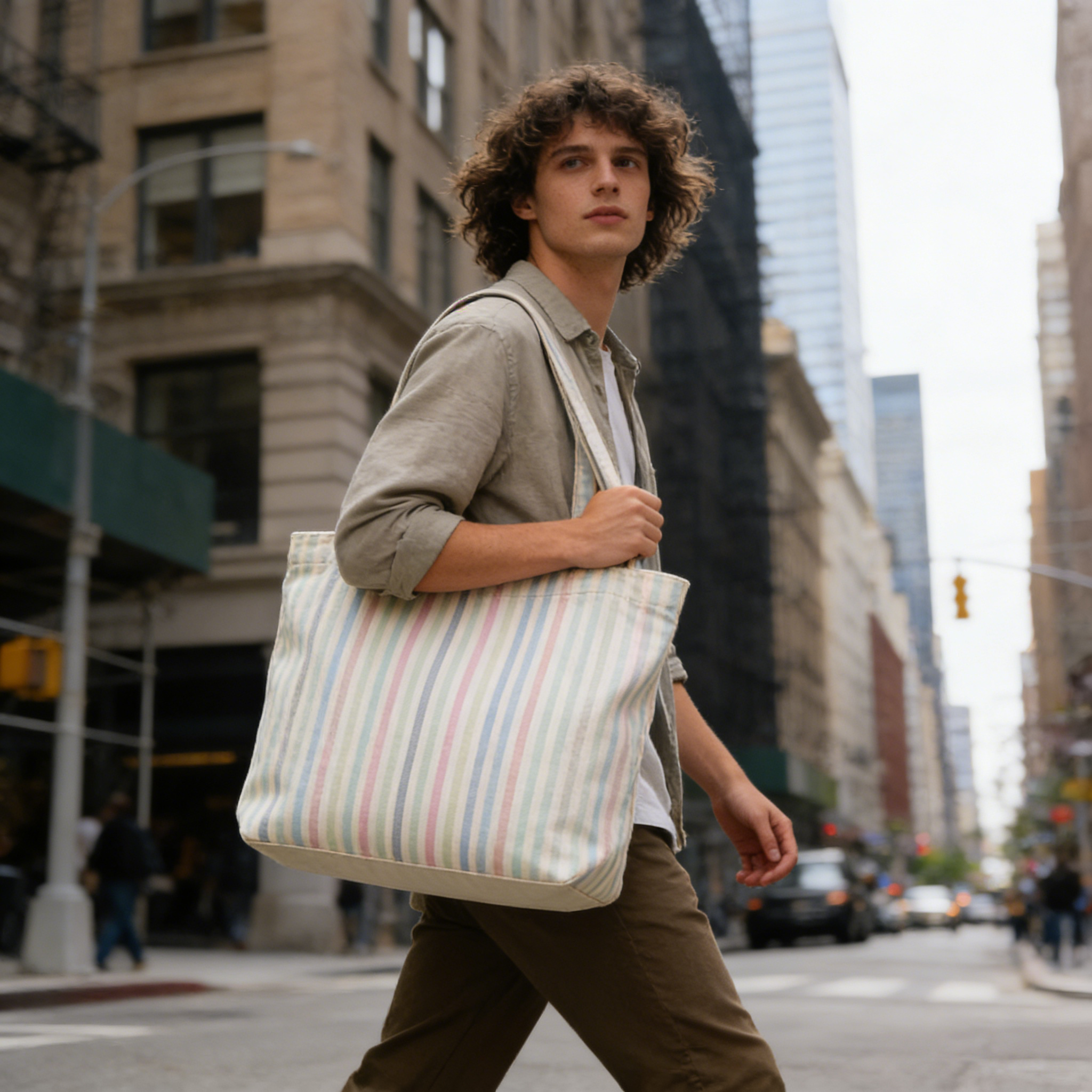 Pastel Rainbow Mini Stripe Canvas Tote Bag
