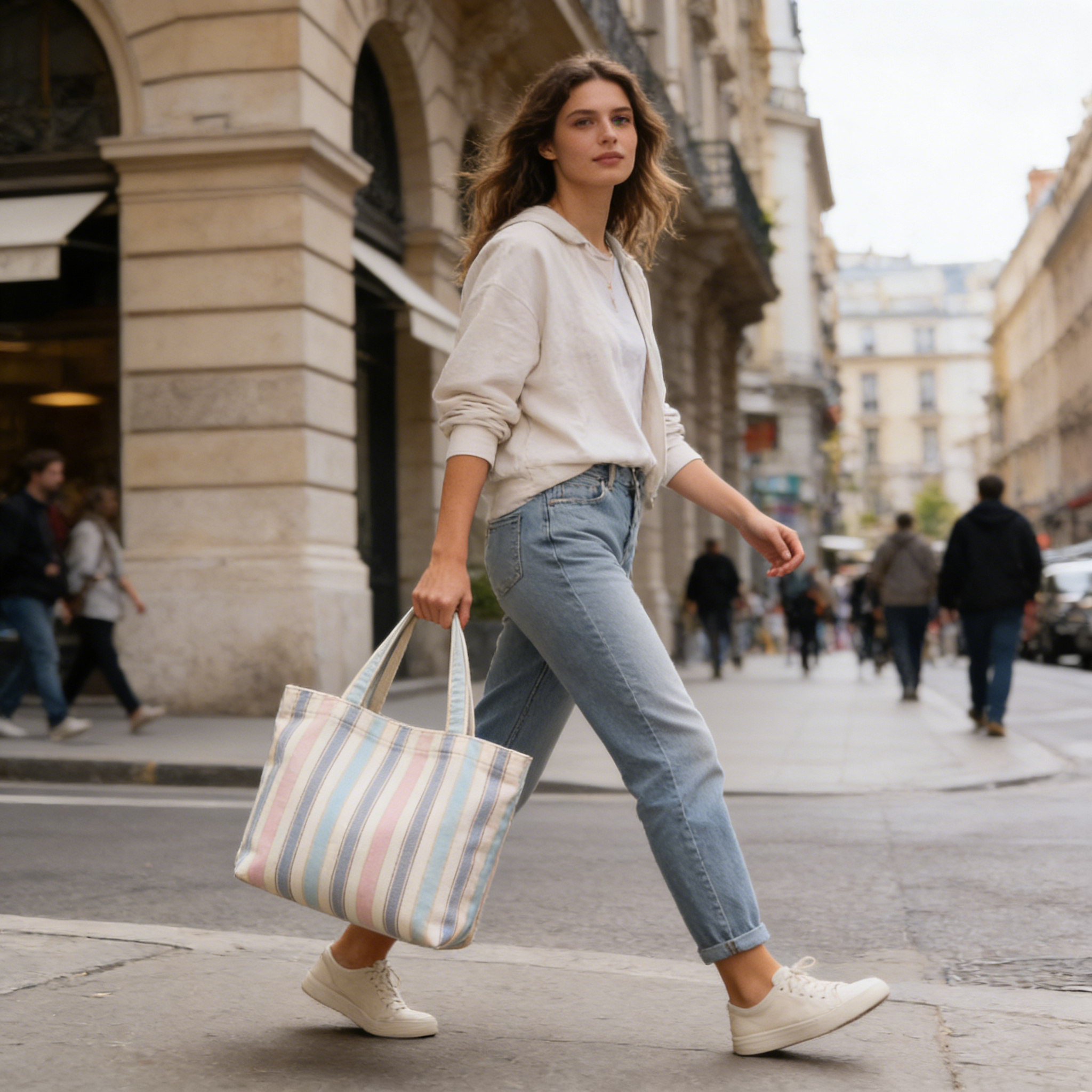 Pastel Vertical Stripe Canvas Tote Bag