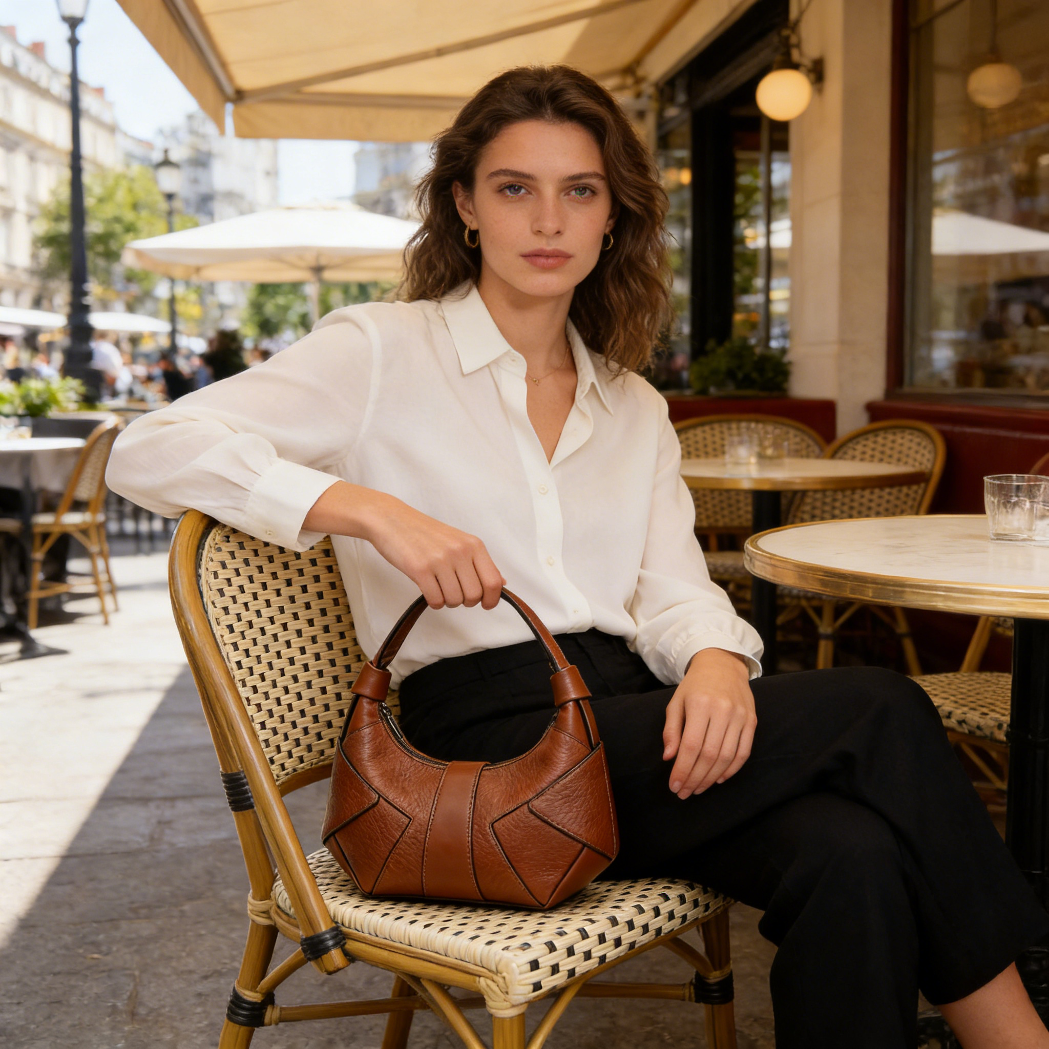 Brown Geometric Panel Underarm Shoulder Bag